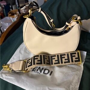 Fendi Cream Crossbody Bag with Gold Accents